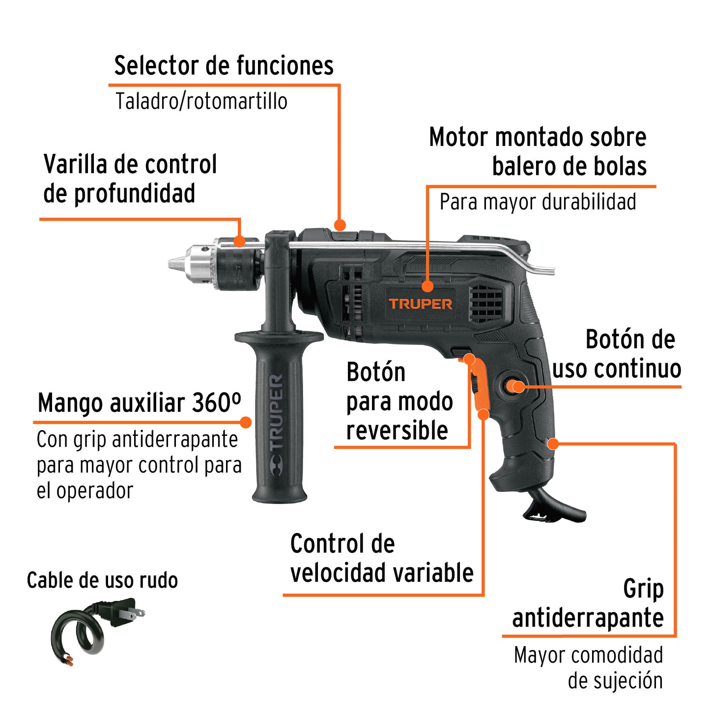 ROTO-1/2N6 Taladro percutor industrial  1/2" 650 W