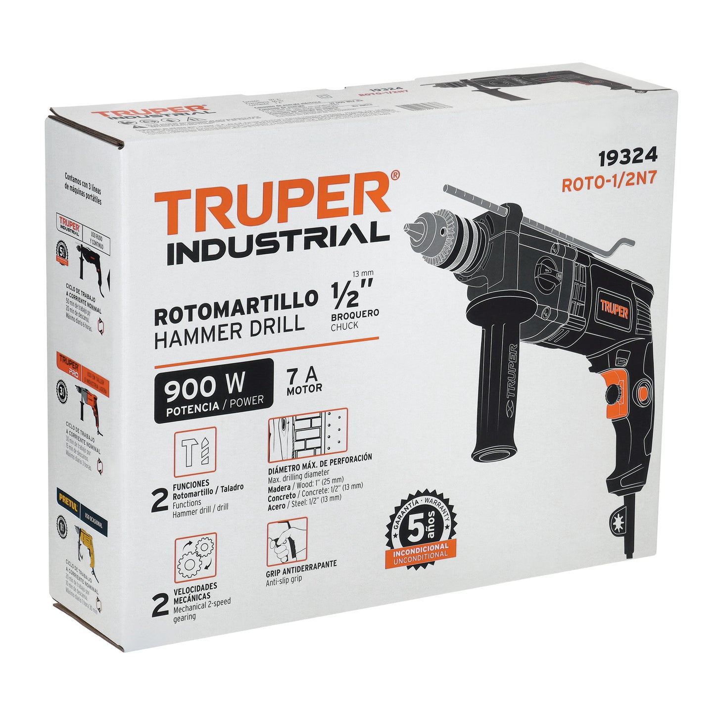 ROTO-1/2N7 Taladro percutor industrial  1/2" 900 W