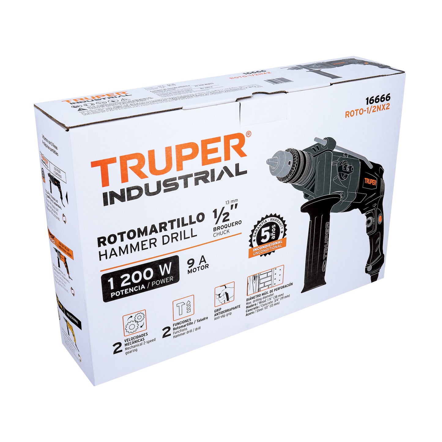 ROTO-1/2NX2 Taladro percutor 1/2", industrial, 1200 W