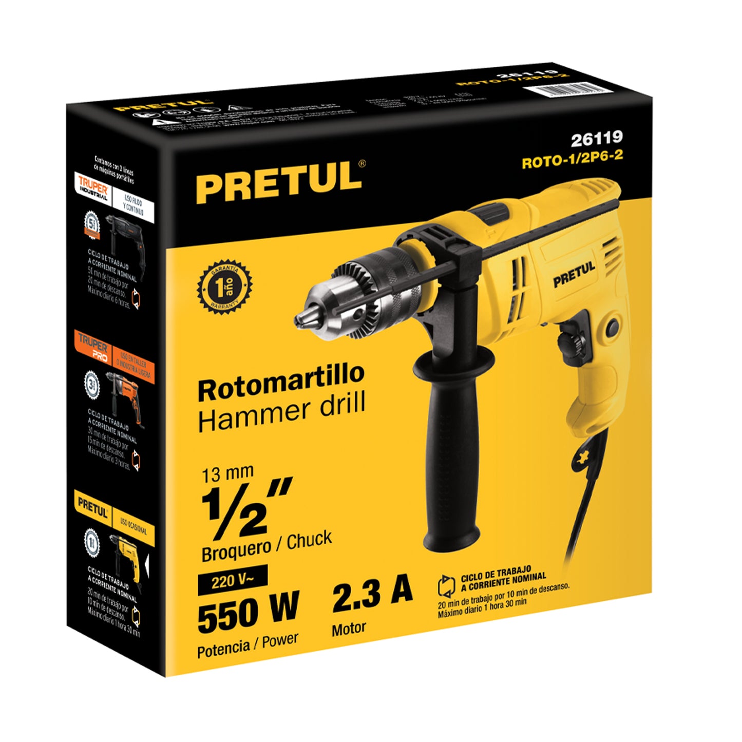 ROTO-1/2P6 Taladro percutor 1/2', 550 W, Pretul