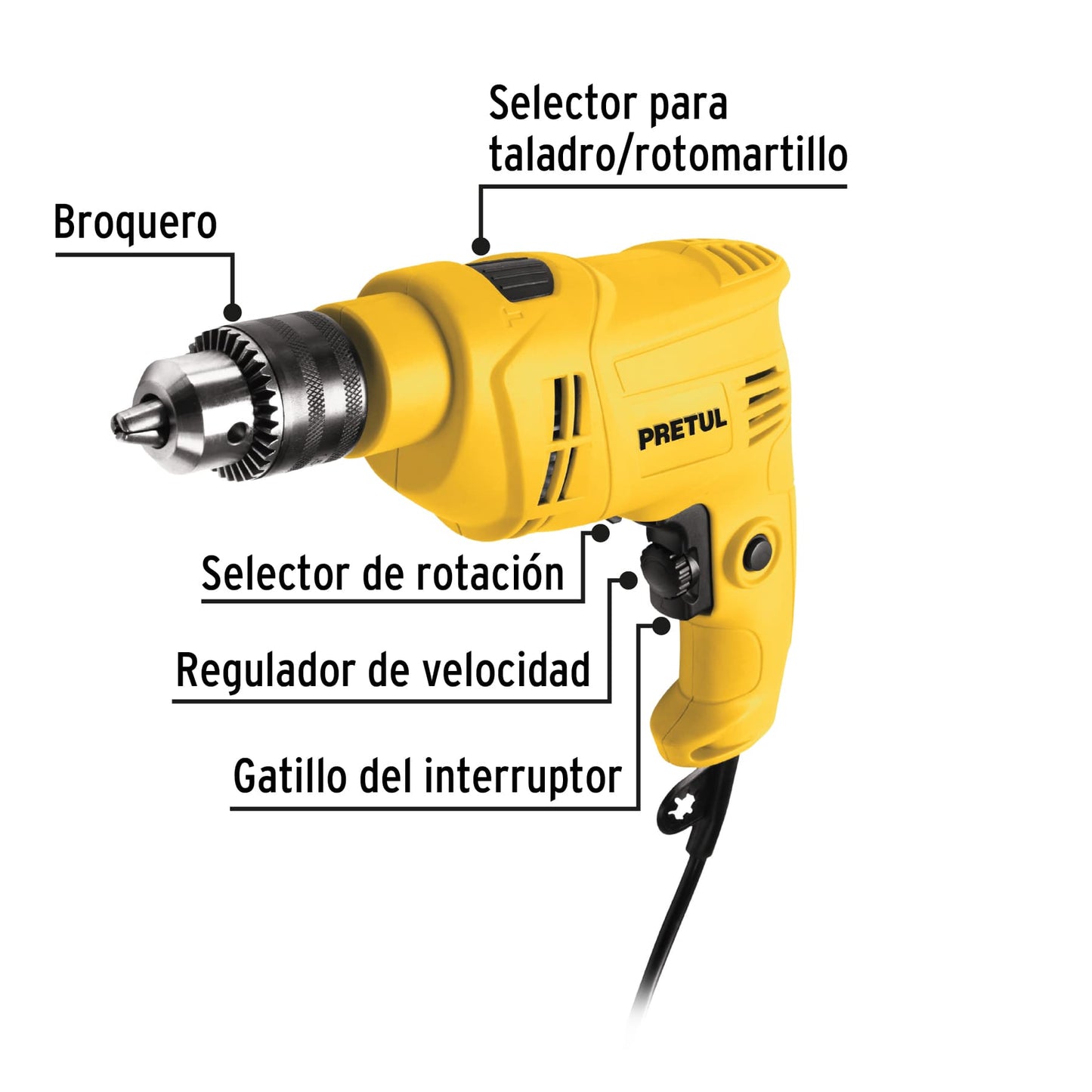 ROTO-1/2P6 Taladro percutor 1/2', 550 W, Pretul