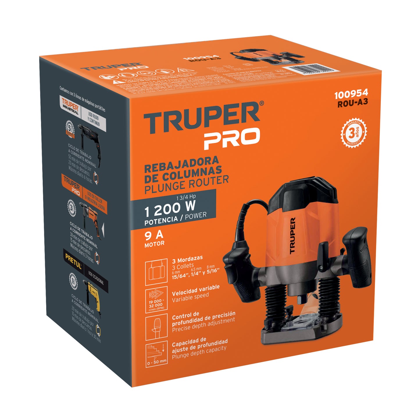 ROU-A3 Router profesional, 1-3/4 HP