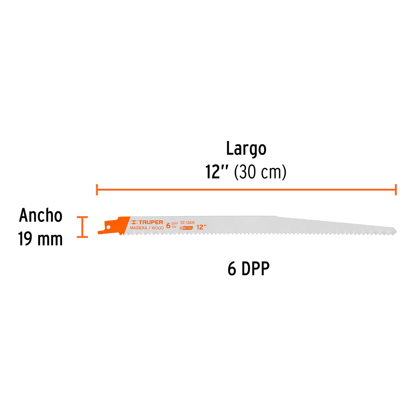 SE-126M Segueta sierra sable, 12', 6 DPP, cónica para madera, 2 pzas