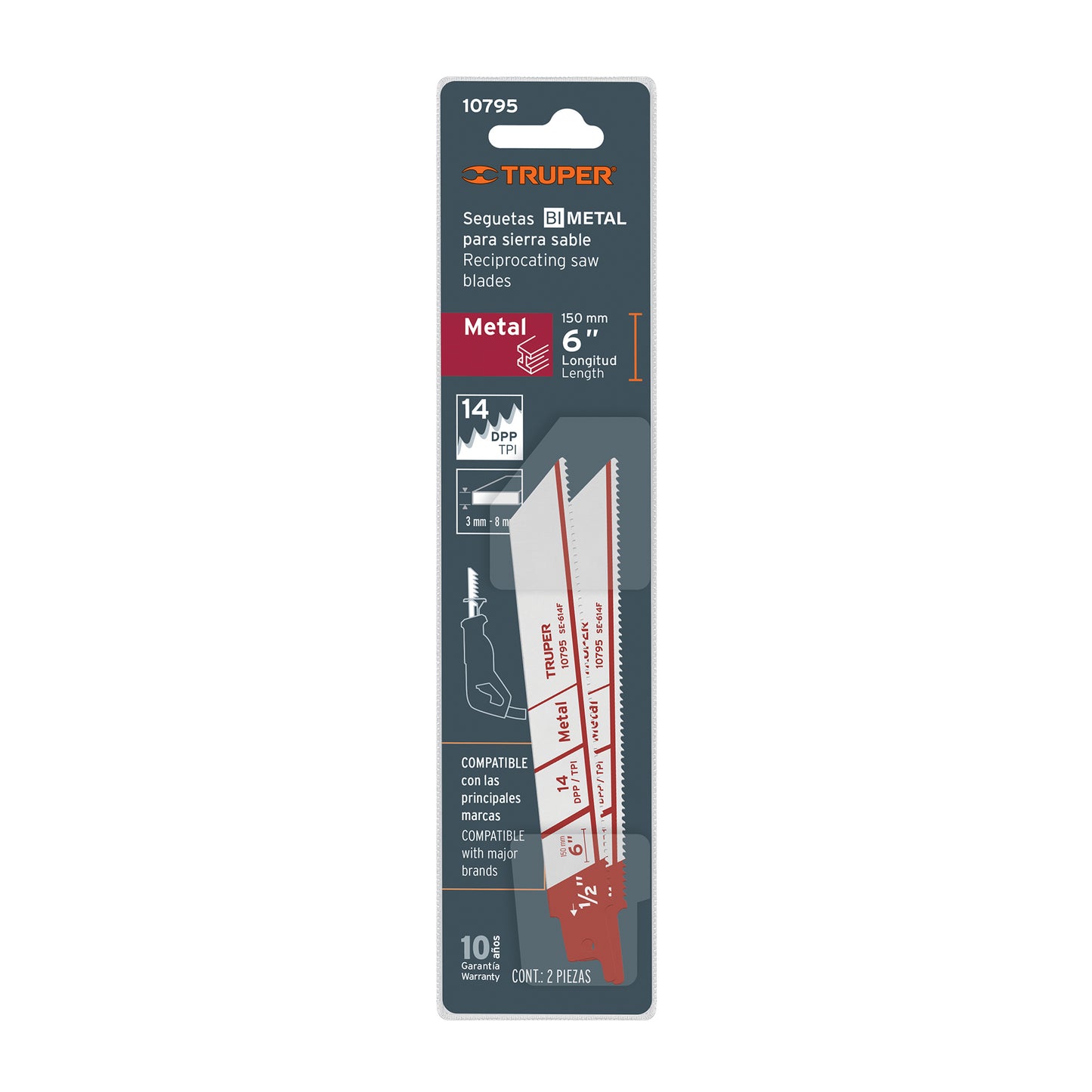 SE-614F Segueta sierra sable, 6', 14 DPP, recta para metales, 2 pzas