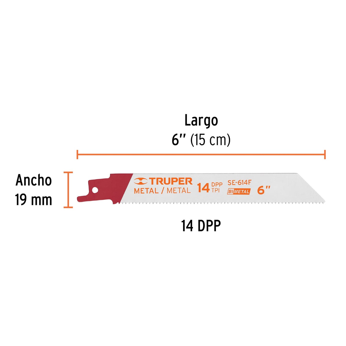 SE-614F Segueta sierra sable, 6', 14 DPP, recta para metales, 2 pzas