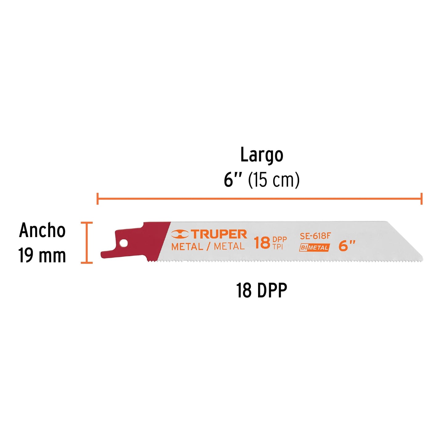 SE-618F Segueta sierra sable, 6', 18 DPP, recta para metales, 2 pzas