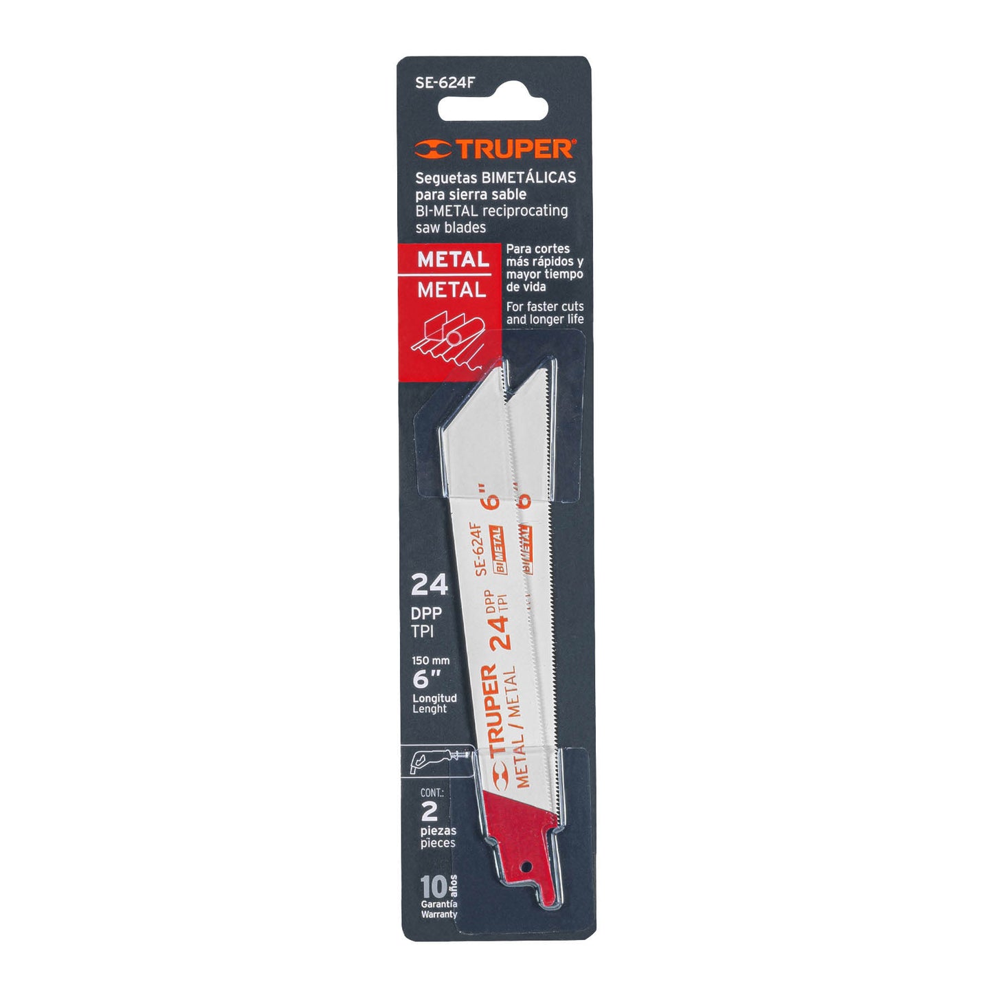 SE-624F Segueta sierra sable, 6', 24 DPP, recta para metales, 2 pzas