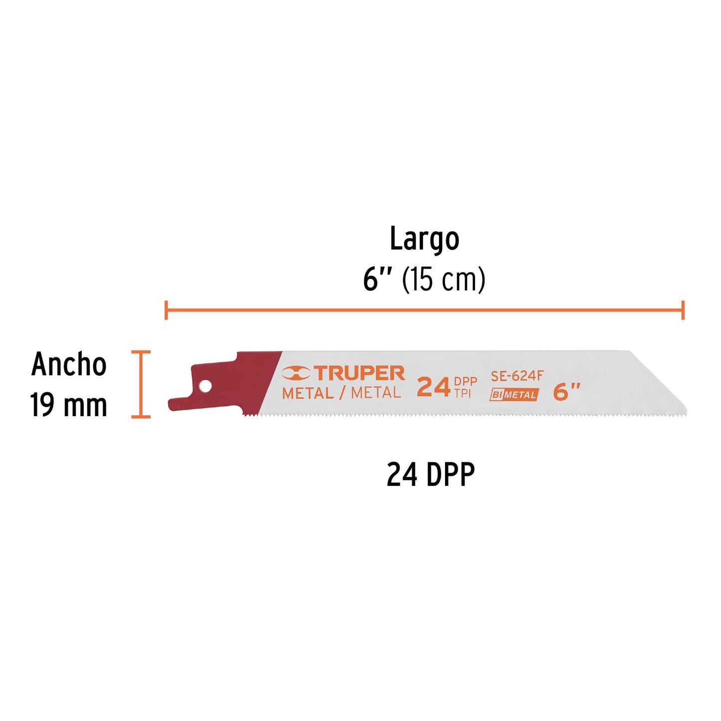 SE-624F Segueta sierra sable, 6', 24 DPP, recta para metales, 2 pzas