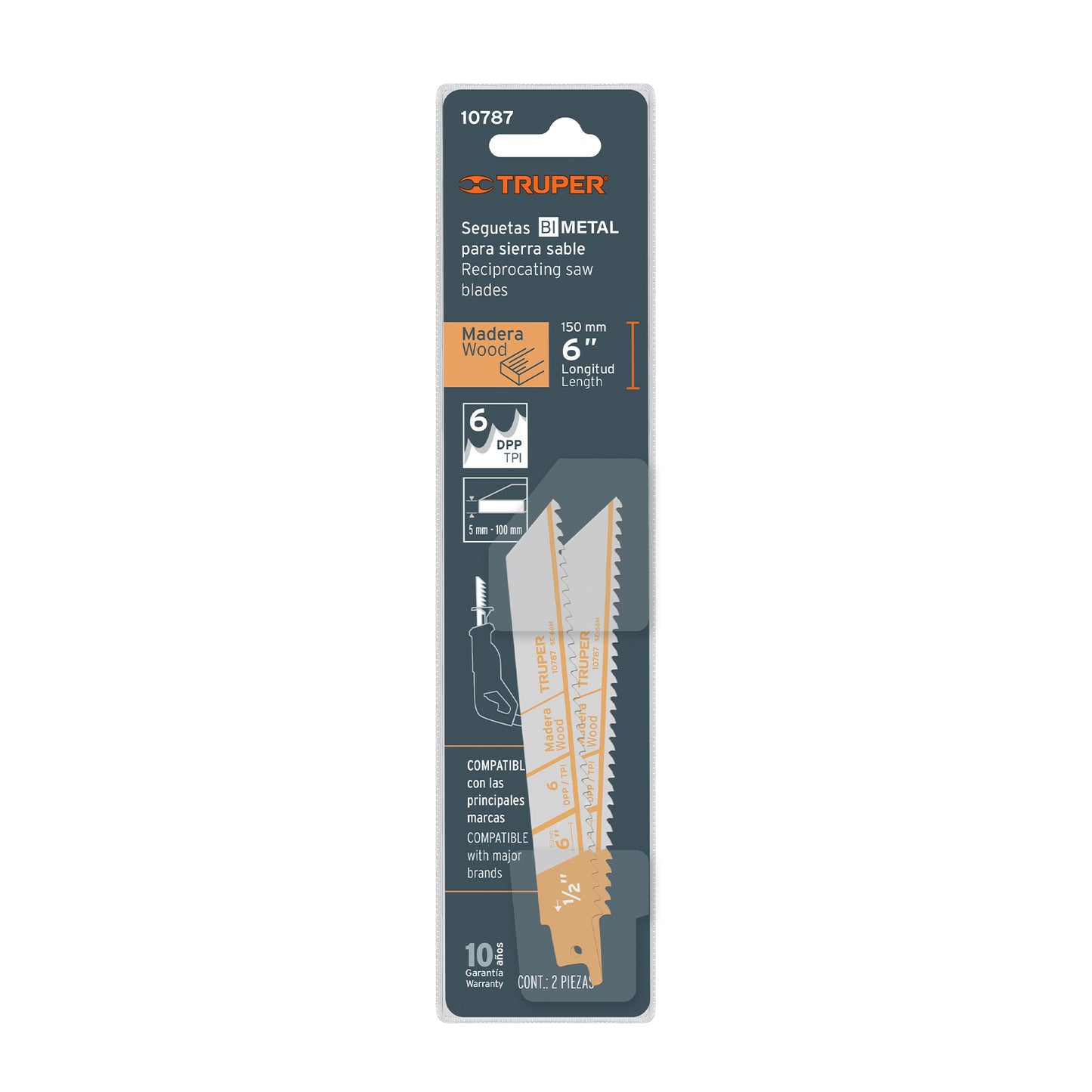 SE-66M Segueta sierra sable, 6', 6 DPP, recta para madera, 2 pzas
