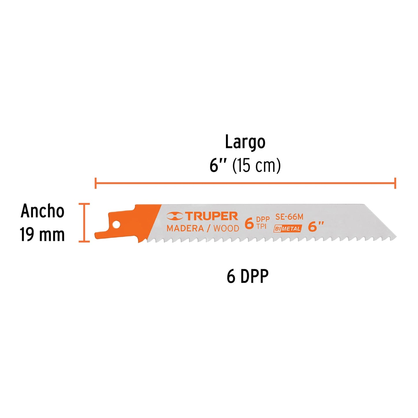 SE-66M Segueta sierra sable, 6', 6 DPP, recta para madera, 2 pzas