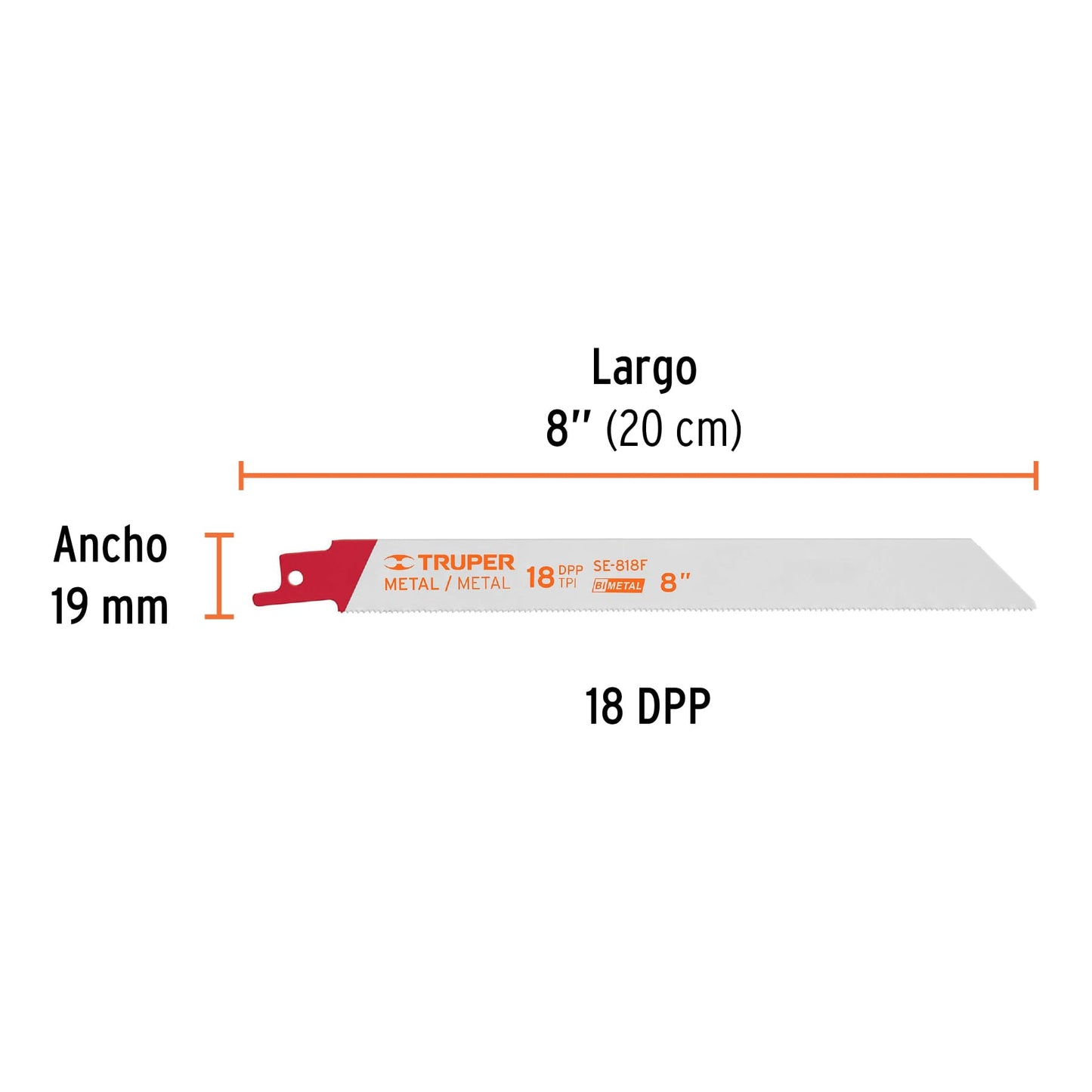 SE-818F Segueta sierra sable, 8', 18 DPP, recta para metales, 2 pzas