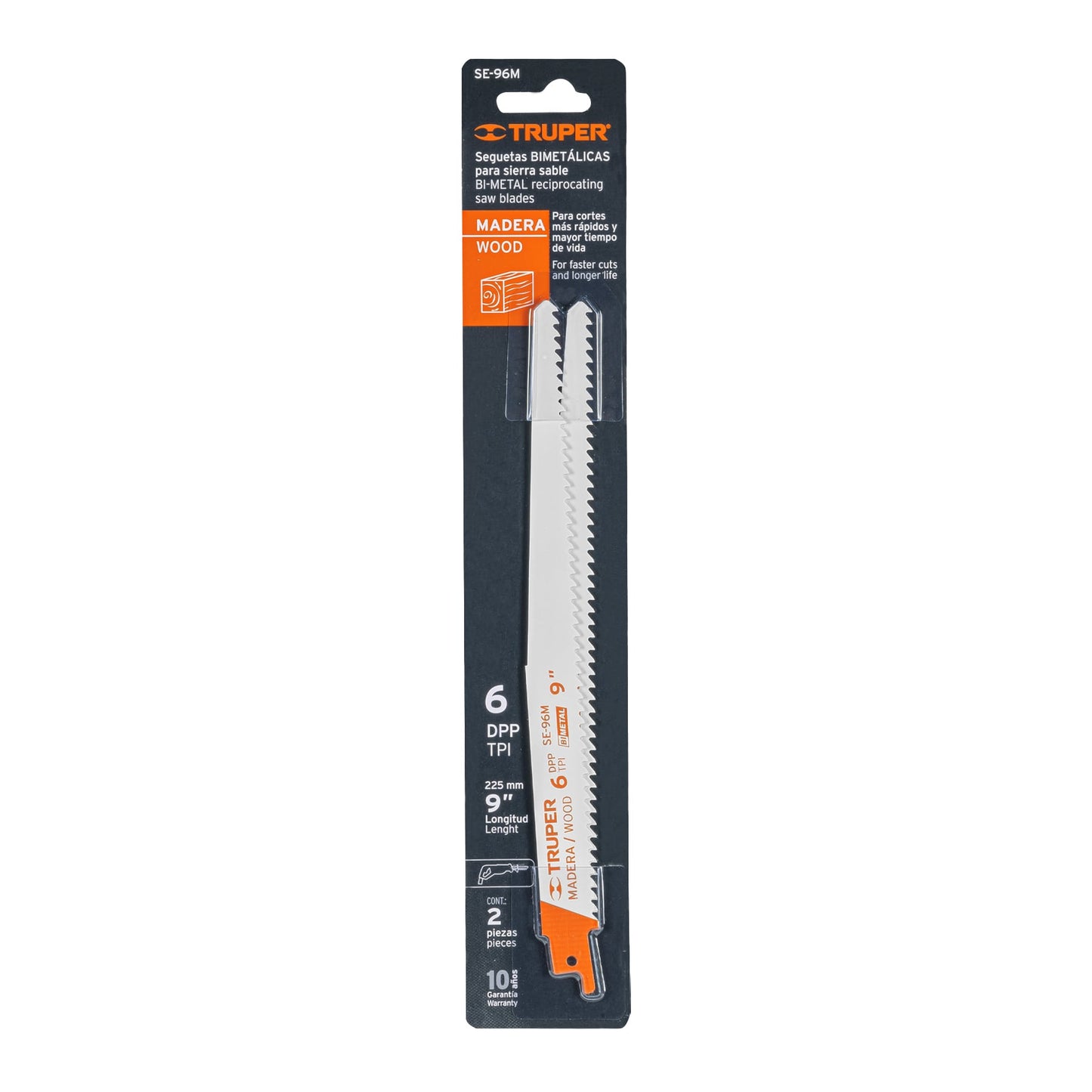SE-96M Segueta sierra sable, 9', 6 DPP, cónica para madera, 2 pzas