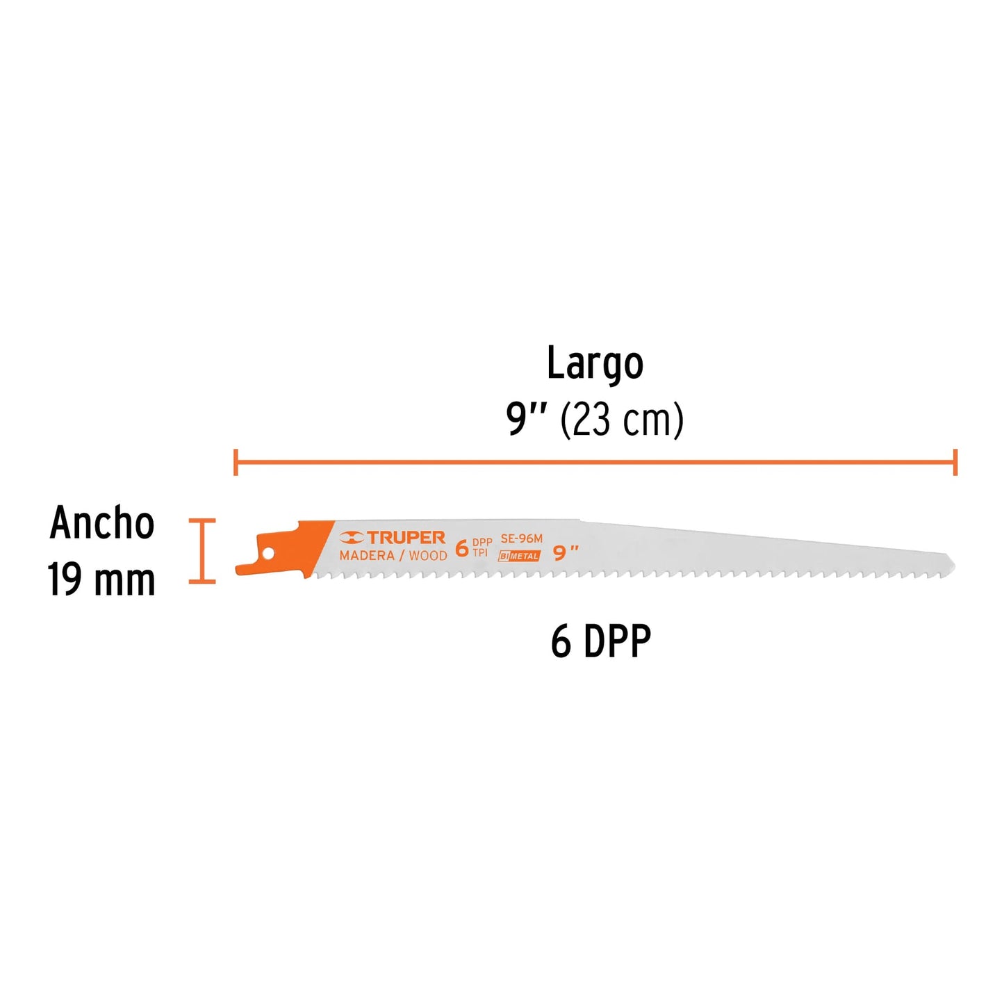 SE-96M Segueta sierra sable, 9', 6 DPP, cónica para madera, 2 pzas