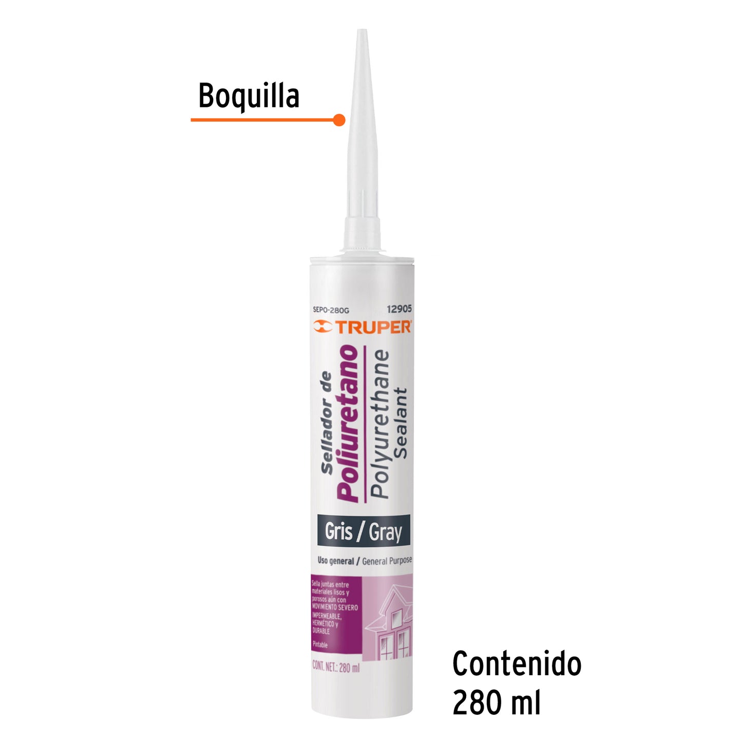 SEPO-280G Sellador de poliuretano, gris, 280 ml