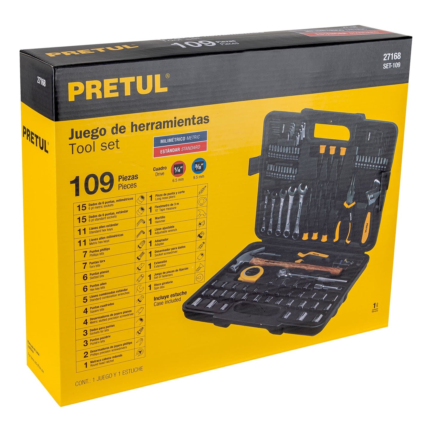 SET-109 Juego de herramientas para mecánica, 109 piezas, Pretul