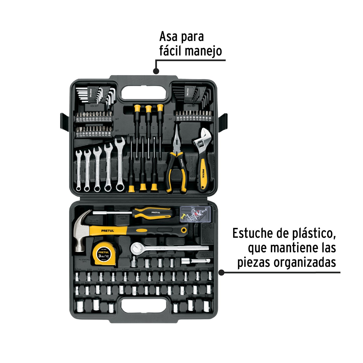 SET-109 Juego de herramientas para mecánica, 109 piezas, Pretul