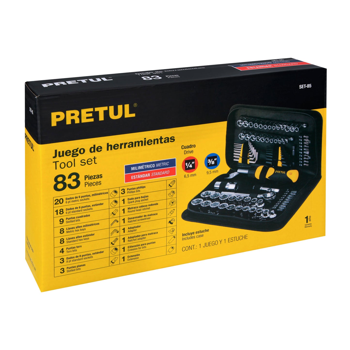 SET-85 Juego de herramientas, 85 piezas, Pretul