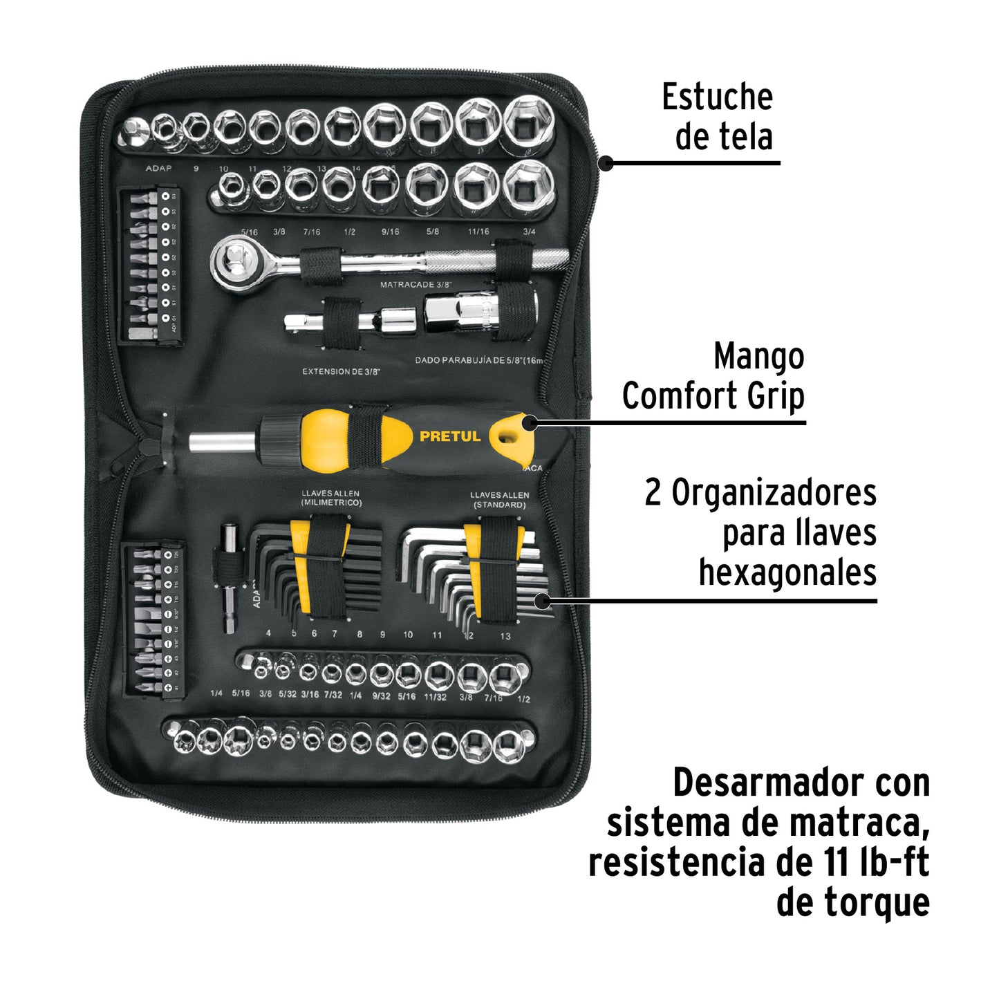 SET-85 Juego de herramientas, 85 piezas, Pretul