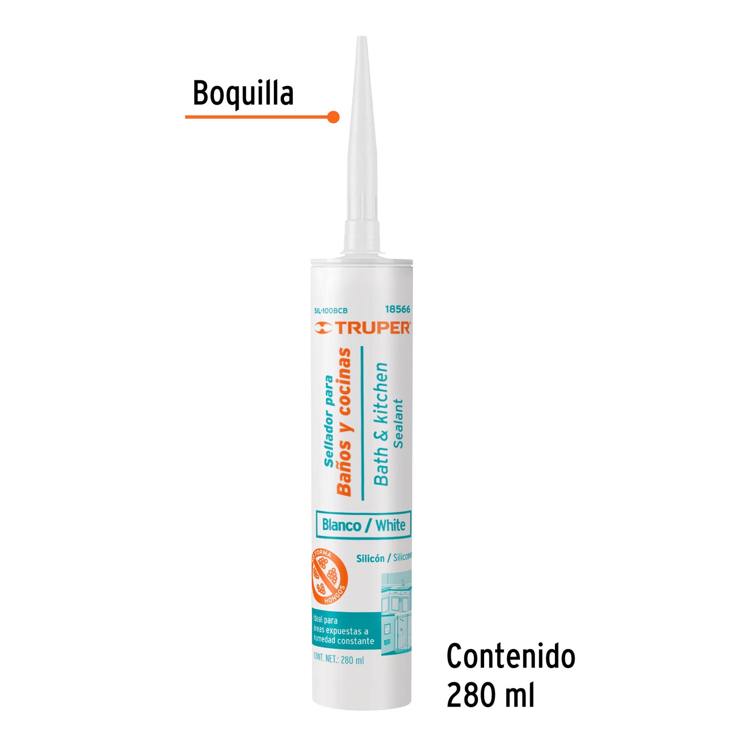 SIL-100BCB Sellador blanco para baño y cocina, 280 ml