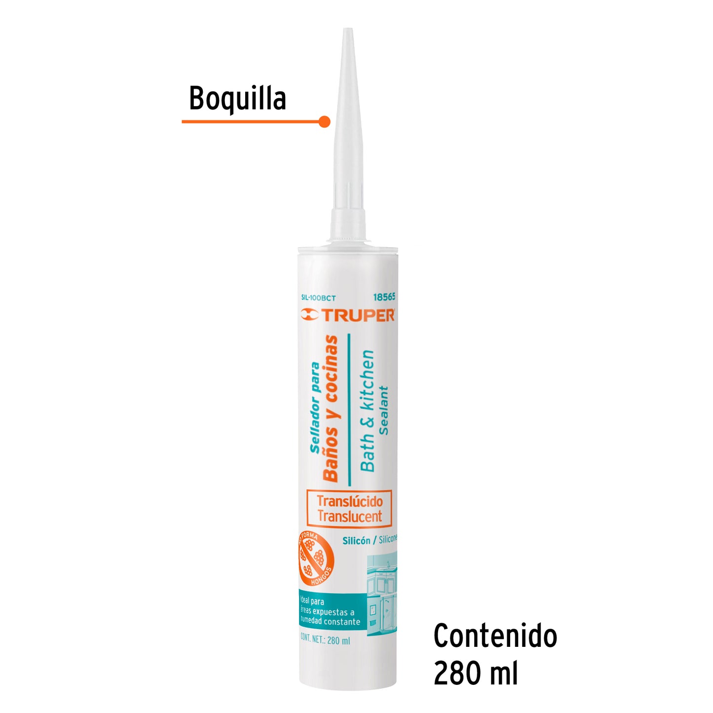 SIL-100BCT Sellador transparente para baño y cocina, 280 ml