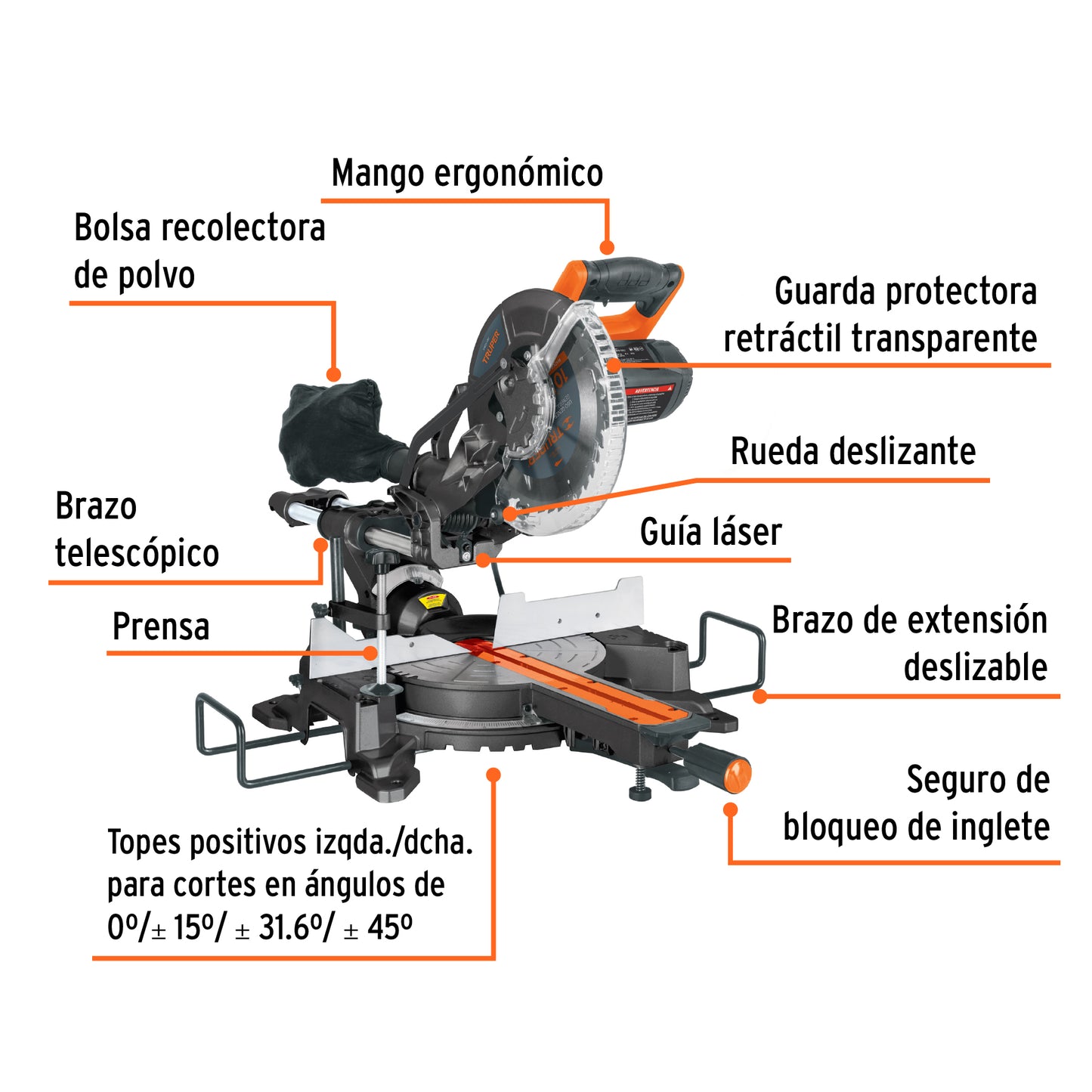 SINCO-10X2 Sierra de inglete telescópica, 10"