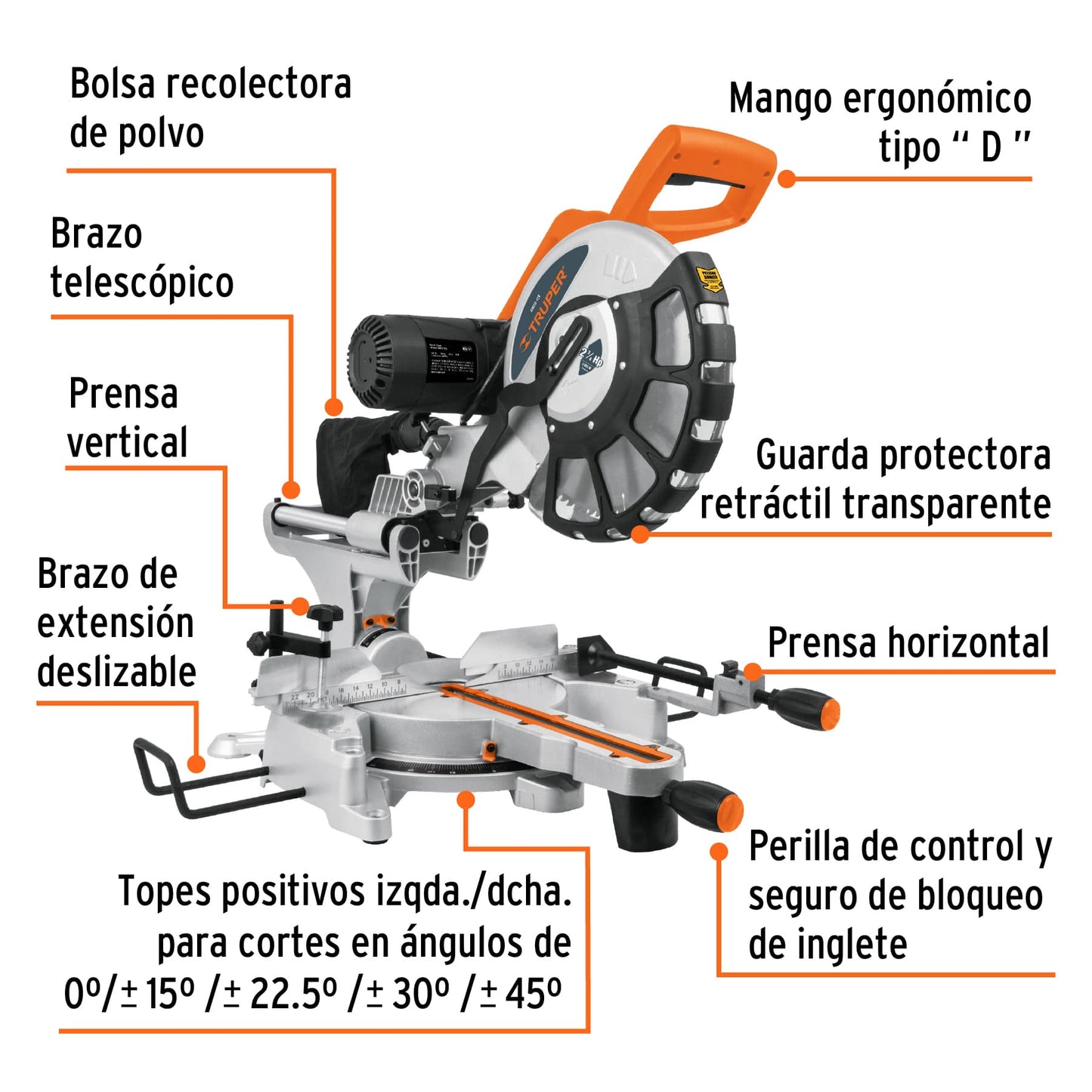 SINCO-12X Sierra de inglete para corte en madera, 12", telescópica
