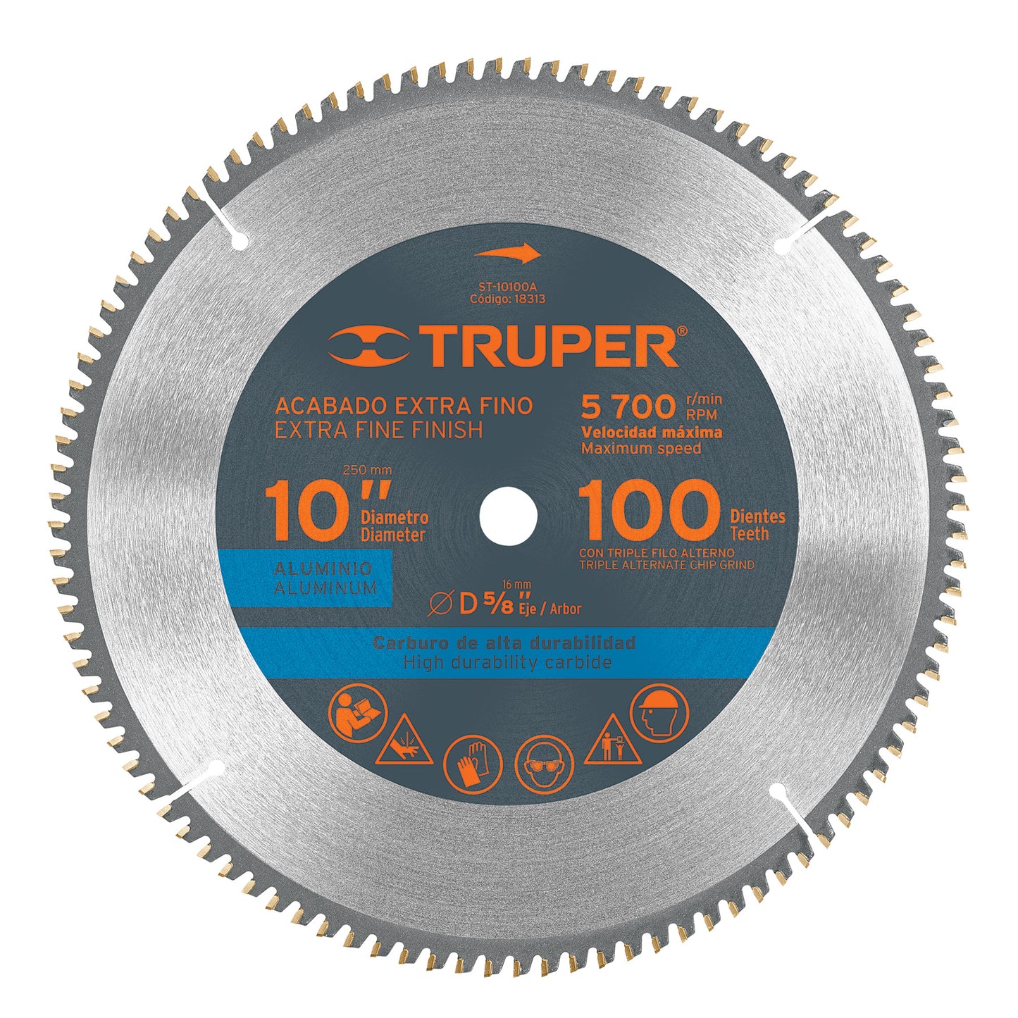 ST-10100A Disco sierra p/aluminio 10", 100 dientes, centro 5/8"