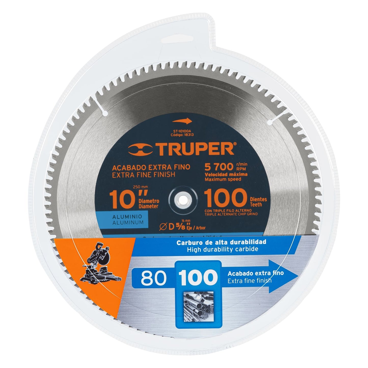 ST-10100A Disco sierra p/aluminio 10", 100 dientes, centro 5/8"