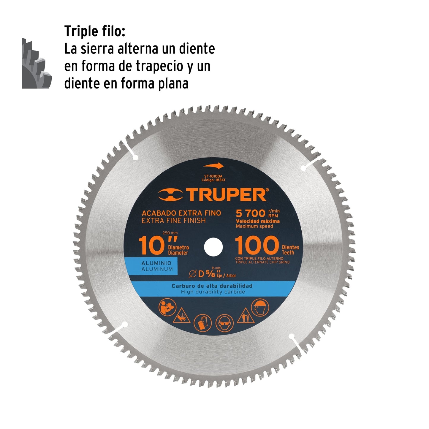 ST-10100A Disco sierra p/aluminio 10", 100 dientes, centro 5/8"
