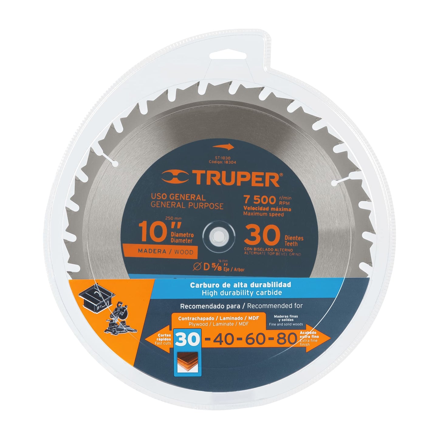 ST-1030 Disco sierra p/madera 10", 30 dientes, centro 5/8"