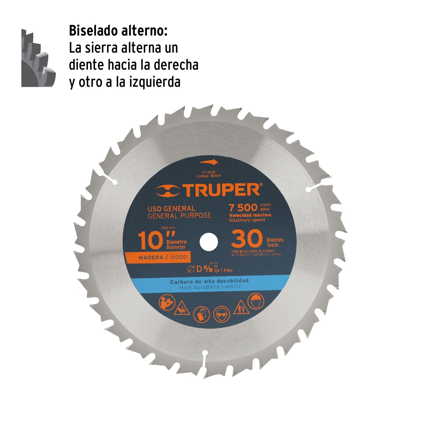 ST-1030 Disco sierra p/madera 10", 30 dientes, centro 5/8"