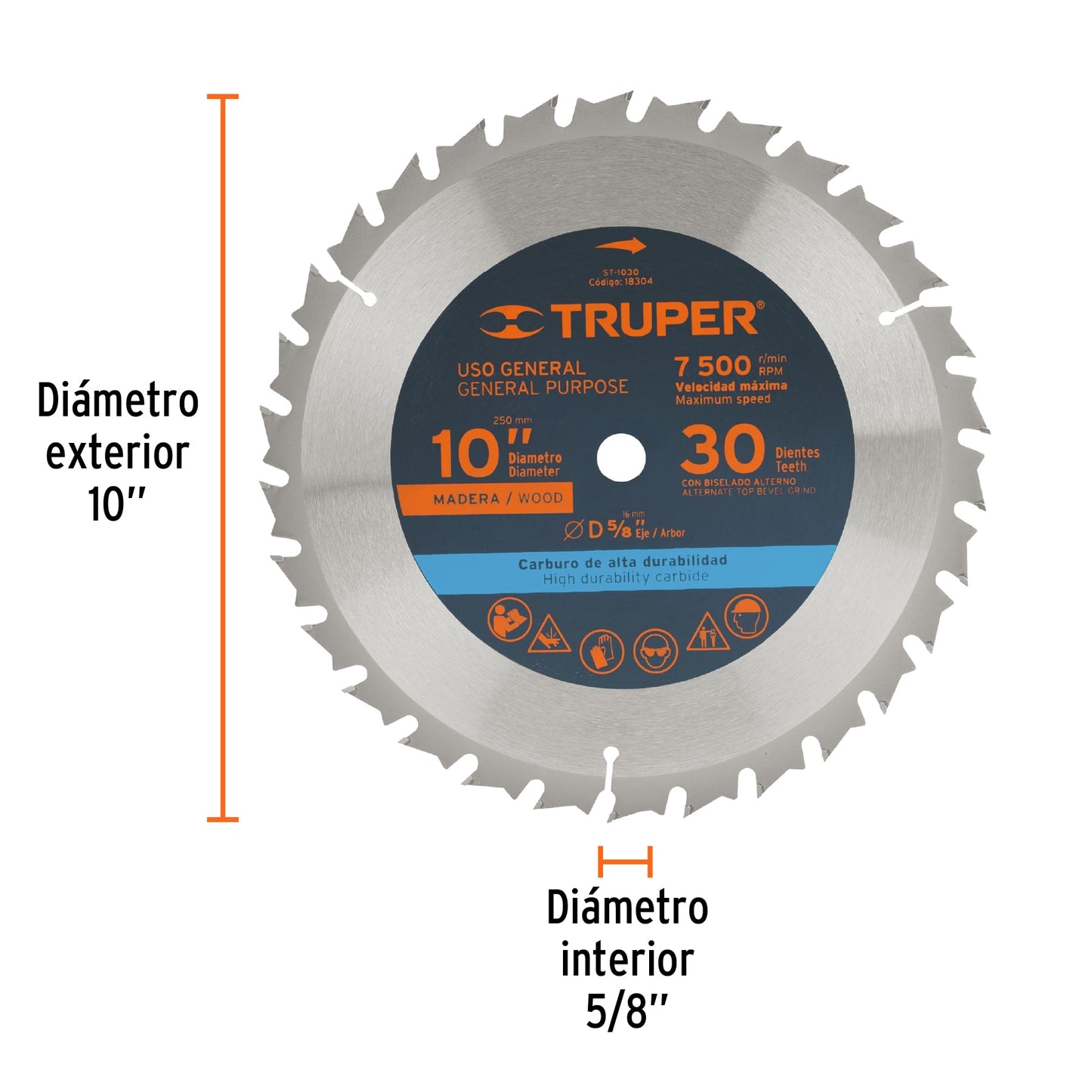 ST-1030 Disco sierra p/madera 10", 30 dientes, centro 5/8"