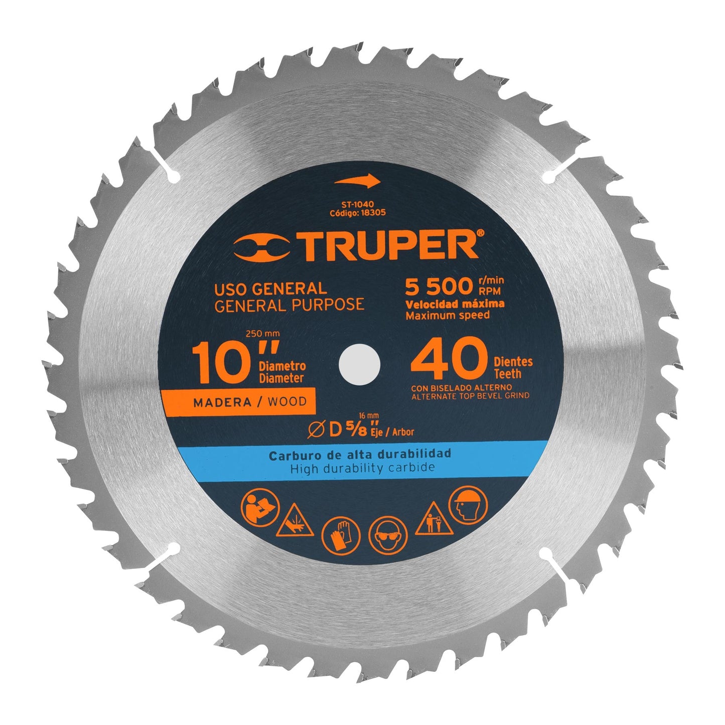 ST-1040 Disco sierra p/madera 10", 40 dientes, centro 5/8"
