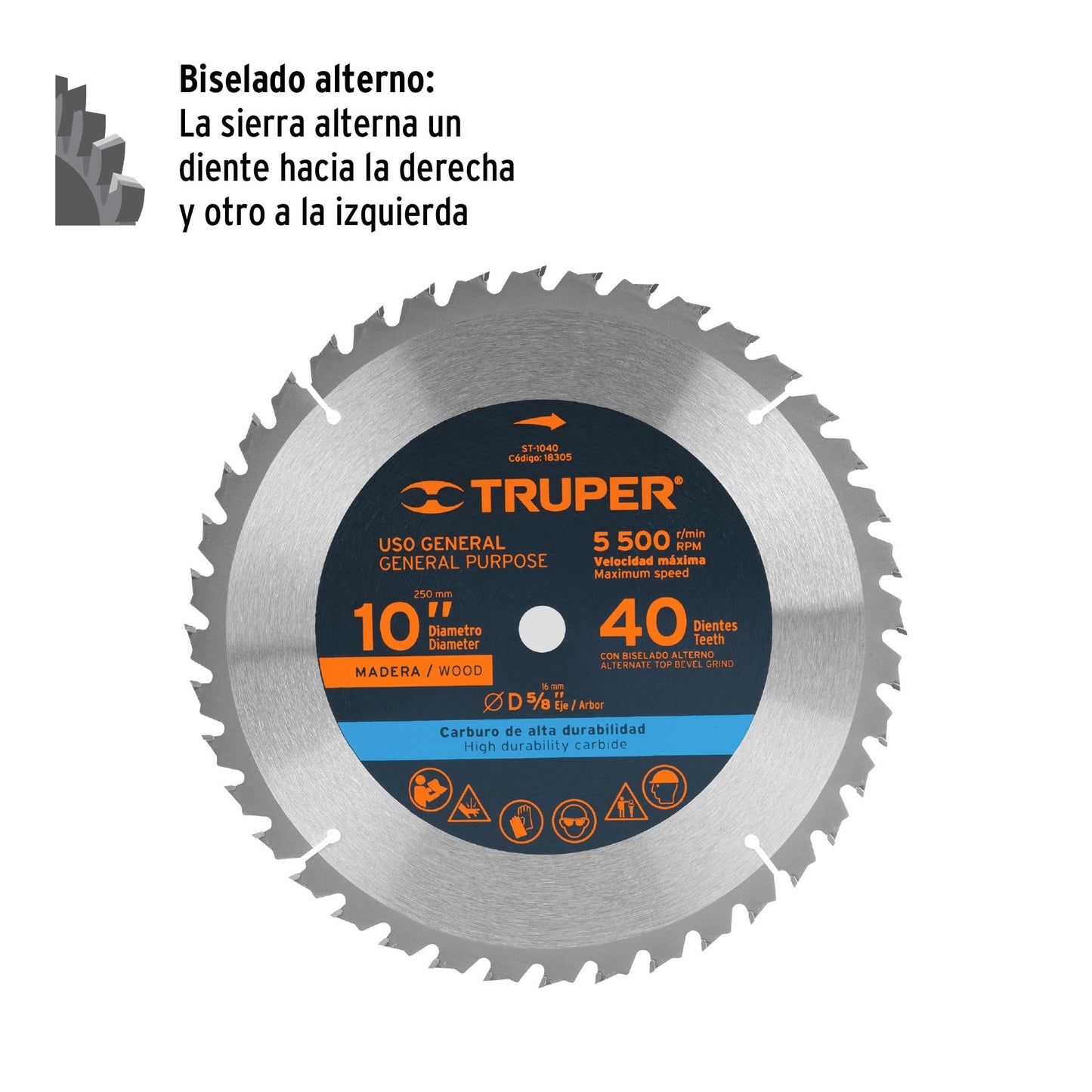 ST-1040 Disco sierra p/madera 10", 40 dientes, centro 5/8"