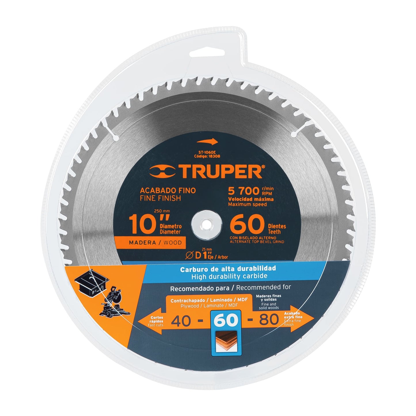 ST-1060E Disco sierra p/madera 10", 60 dientes, centro 1"