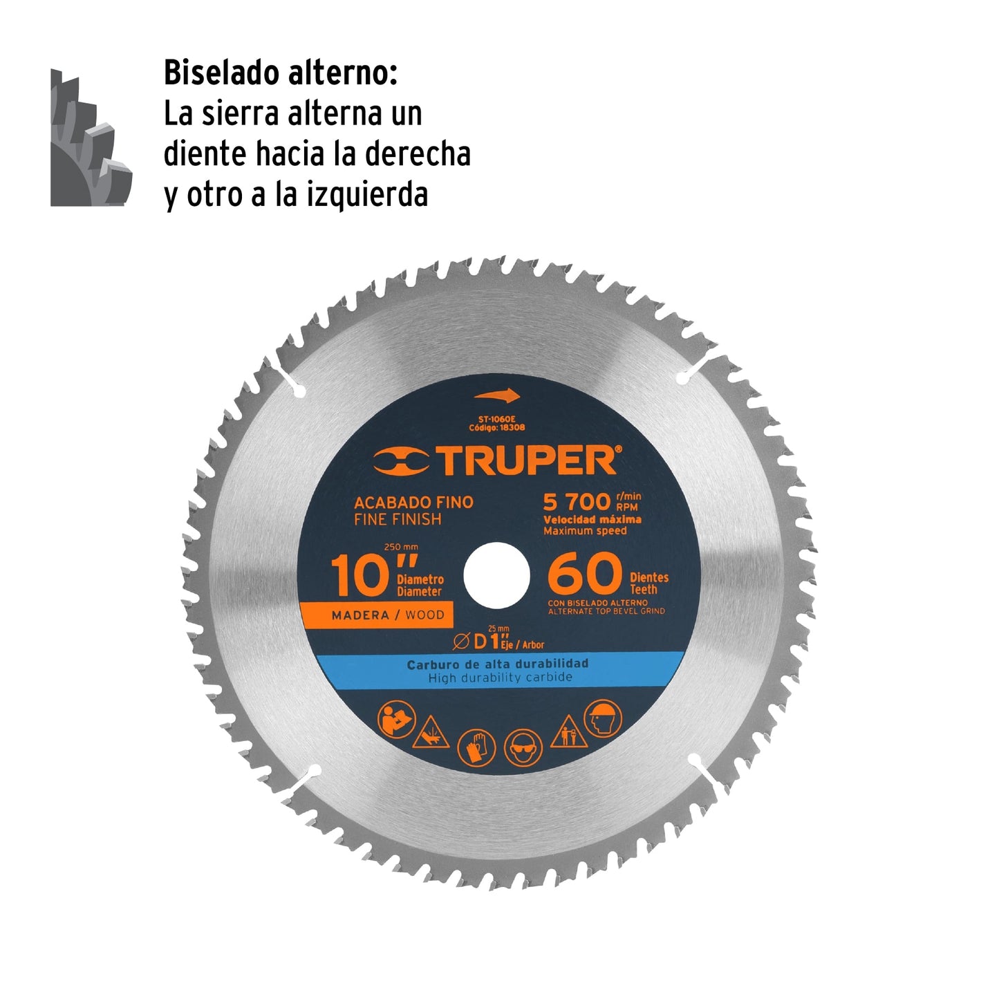 ST-1060E Disco sierra p/madera 10", 60 dientes, centro 1"