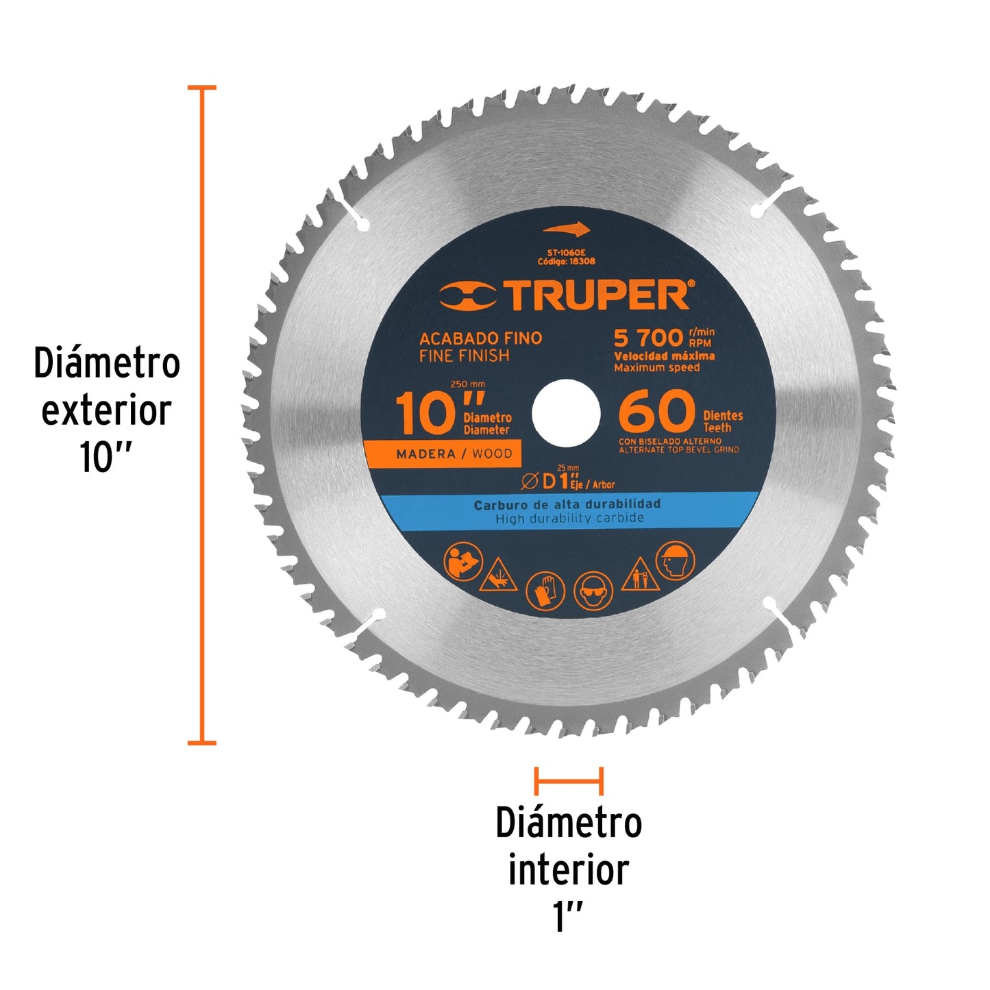 ST-1060E Disco sierra p/madera 10", 60 dientes, centro 1"