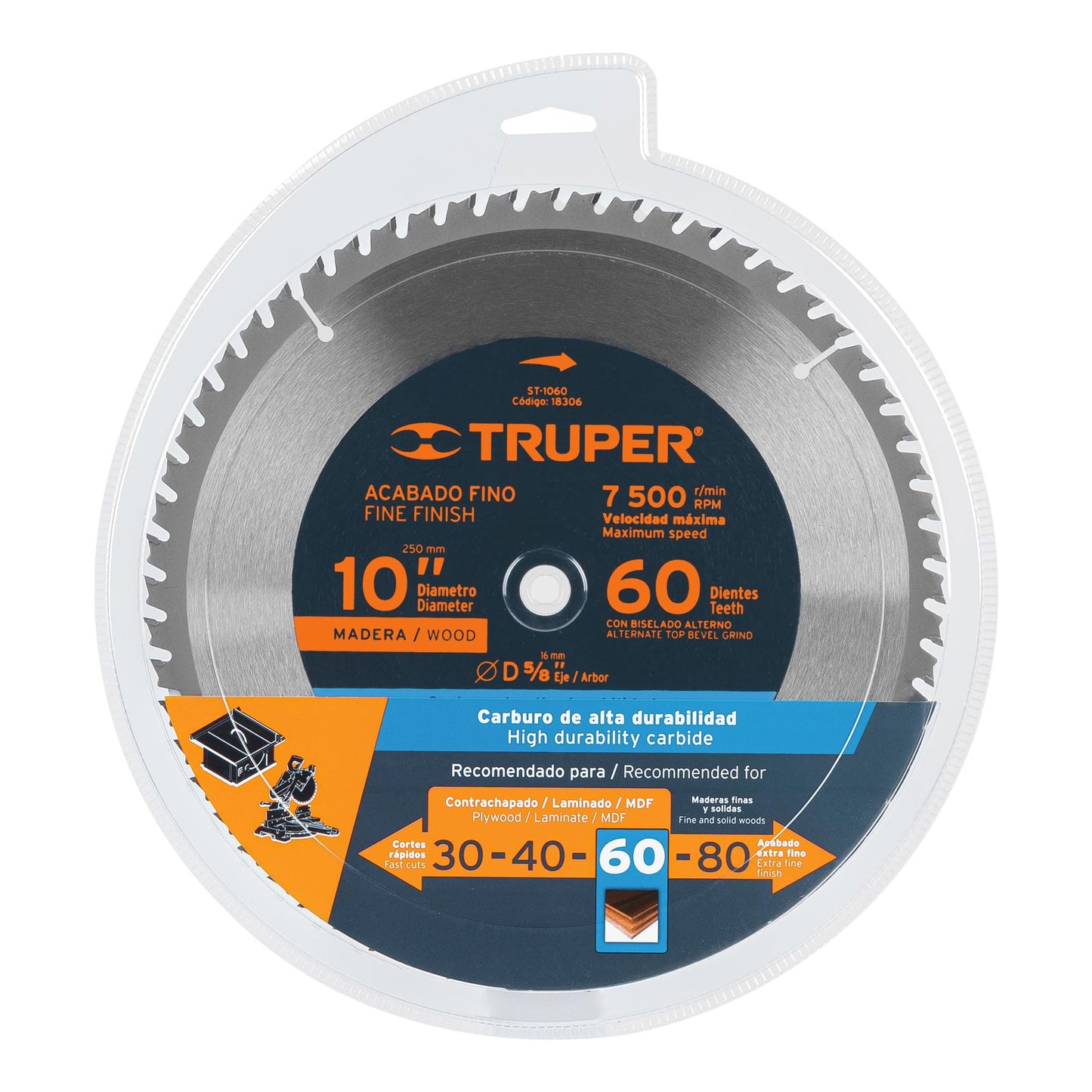 ST-1060 Disco sierra p/madera 10", 60 dientes, centro 5/8"