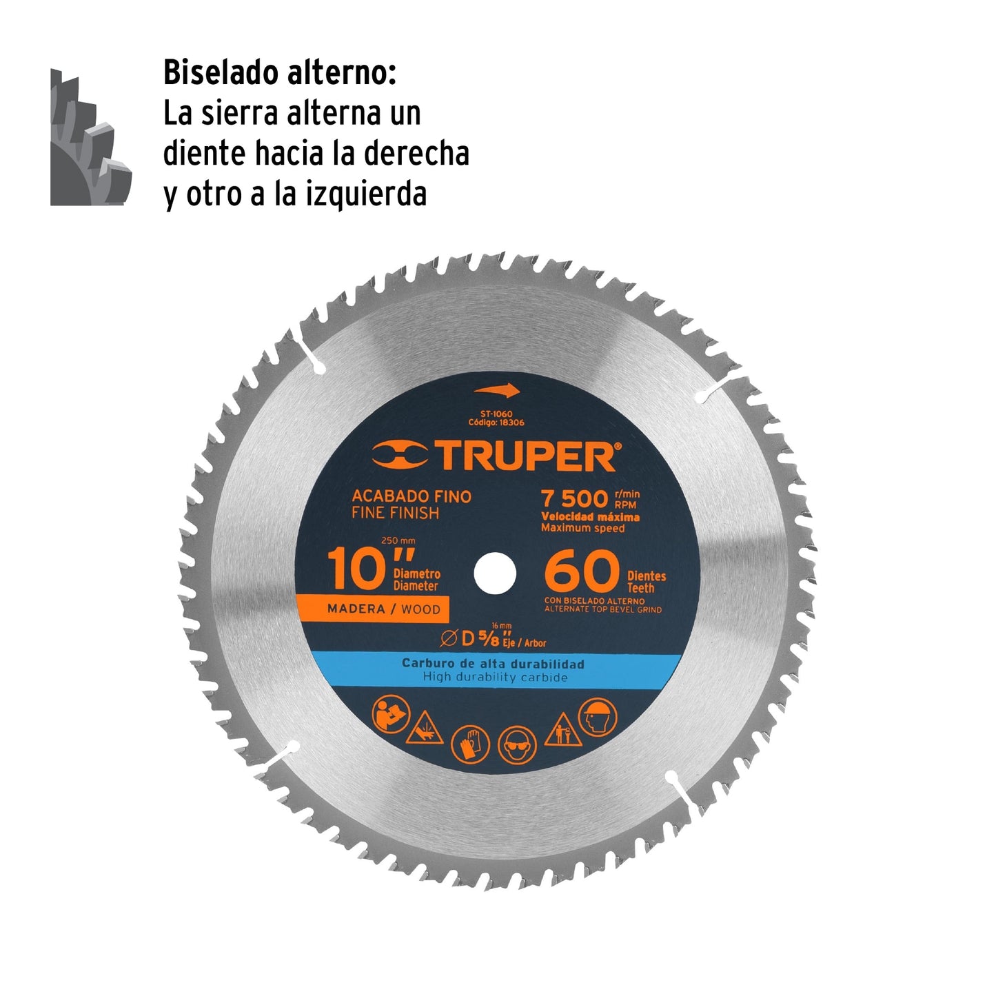 ST-1060 Disco sierra p/madera 10", 60 dientes, centro 5/8"