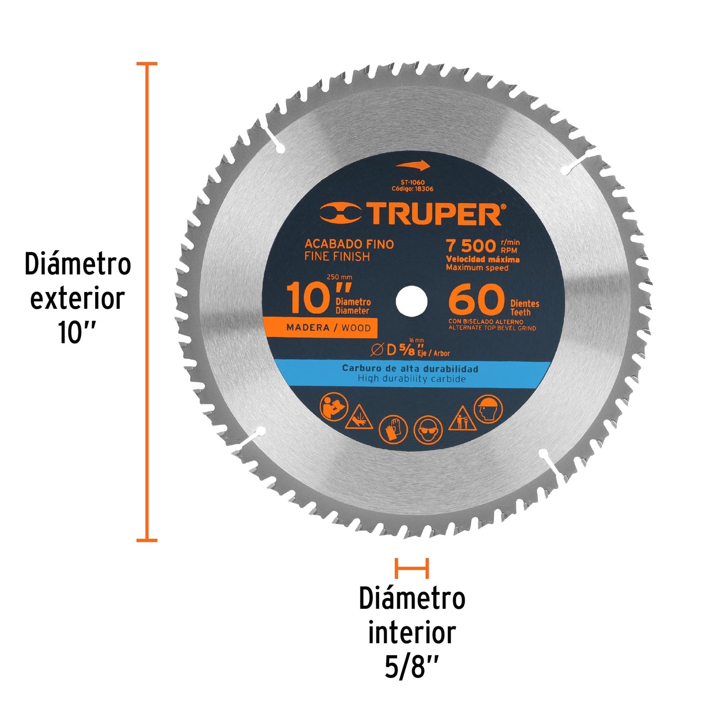ST-1060 Disco sierra p/madera 10", 60 dientes, centro 5/8"
