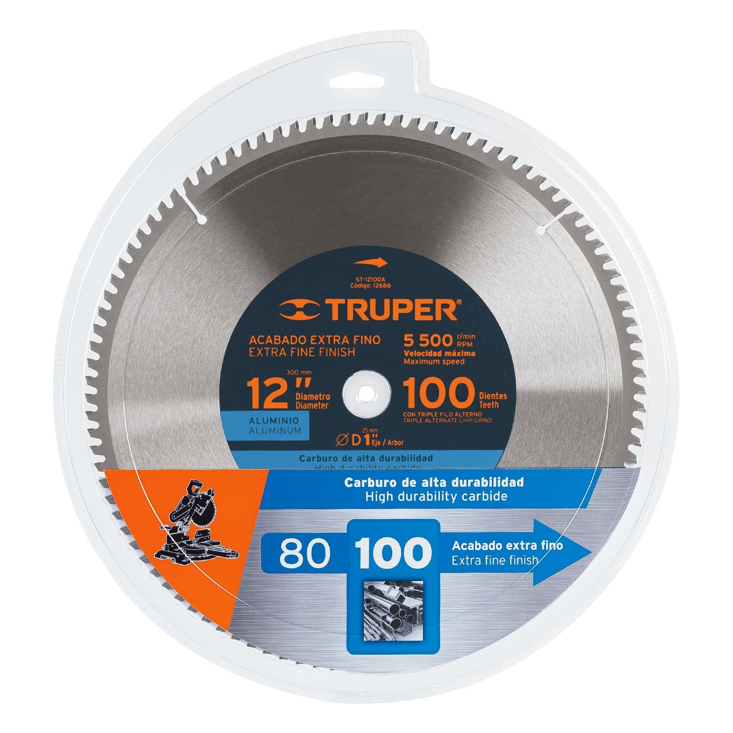 ST-12100A Disco sierra p/aluminio 12", 100 dientes, centro 1"