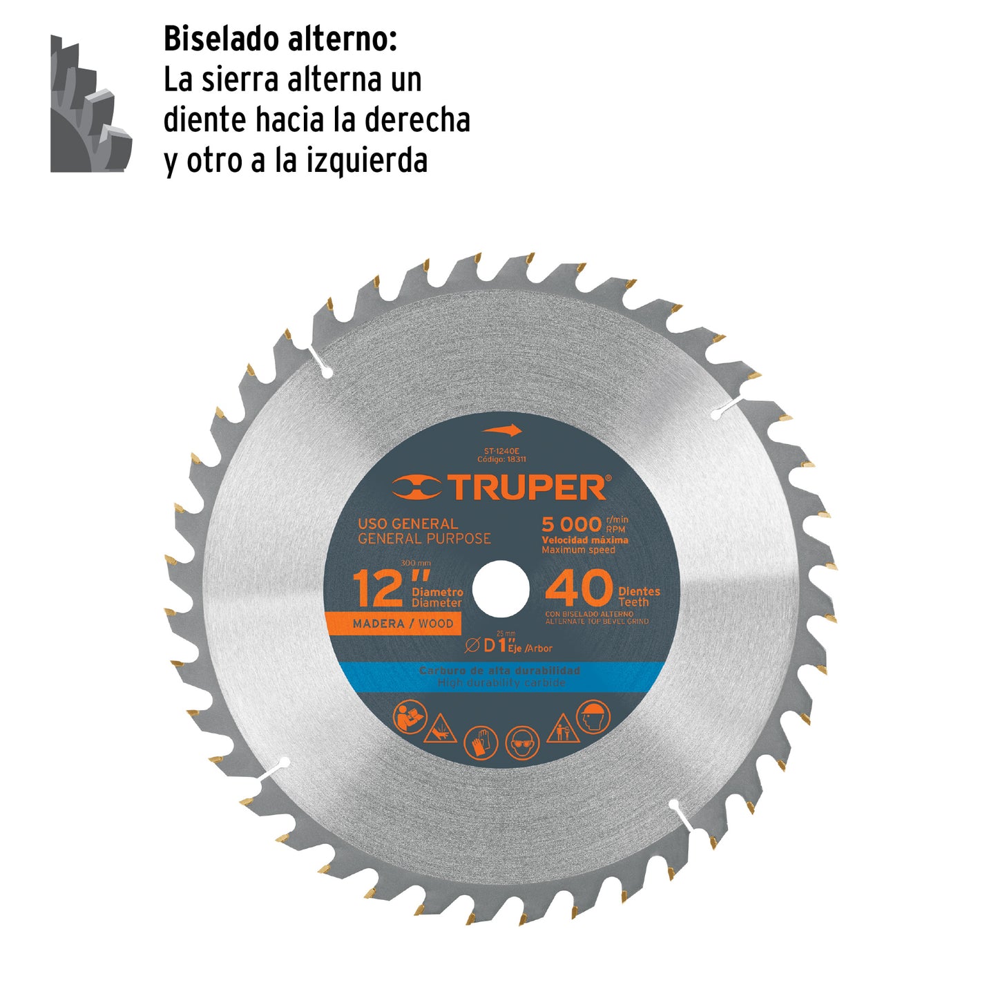 ST-1240E Disco sierra p/madera 12", 40 dientes, centro 1"