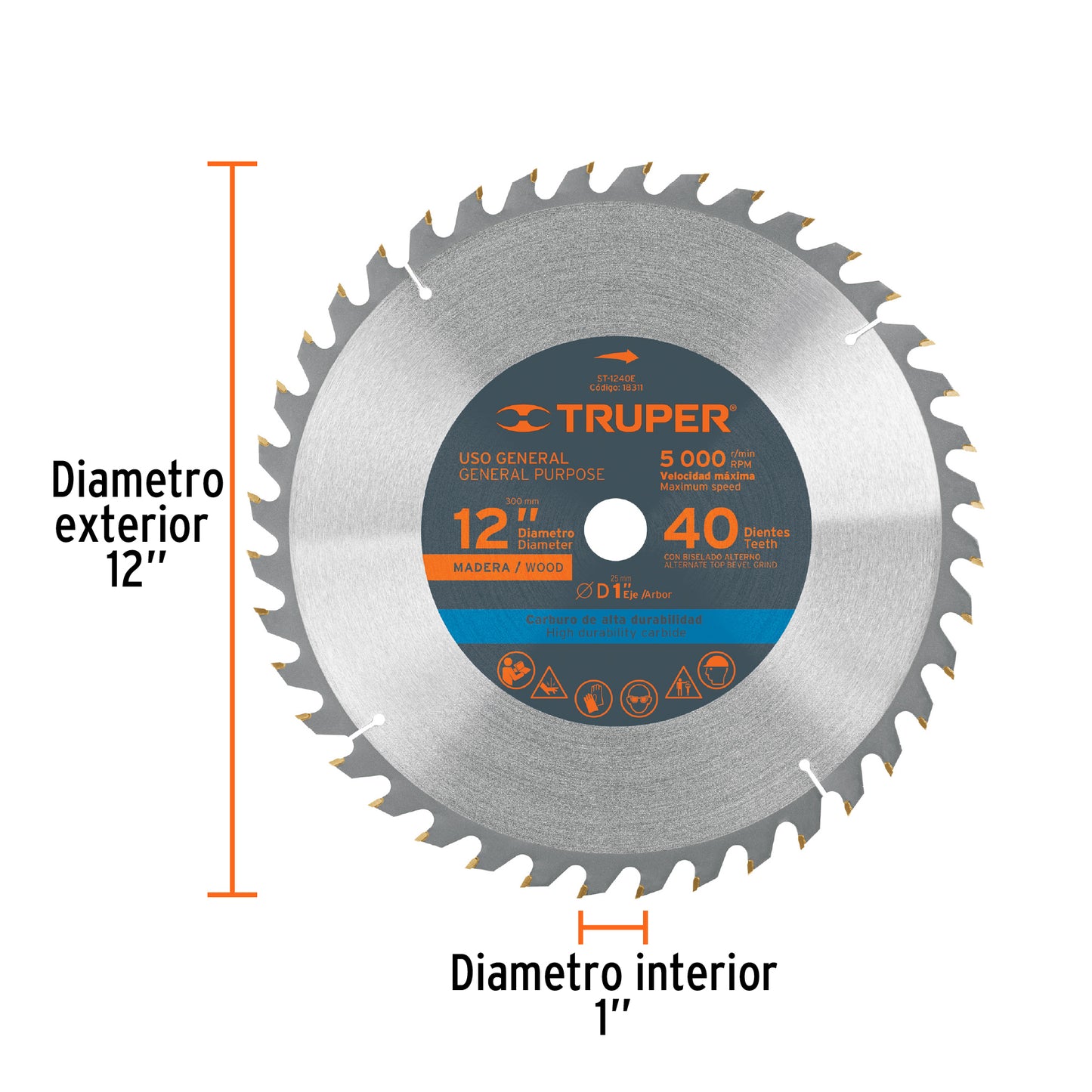 ST-1240E Disco sierra p/madera 12", 40 dientes, centro 1"