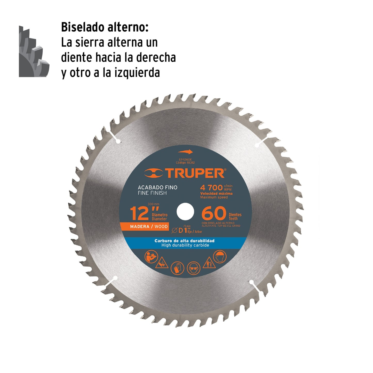 ST-1260E Disco sierra p/madera 12", 60 dientes, centro 1"
