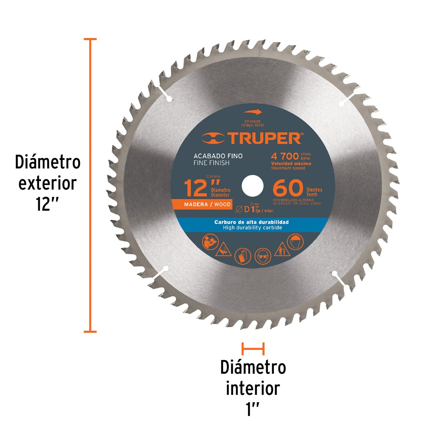 ST-1260E Disco sierra p/madera 12", 60 dientes, centro 1"