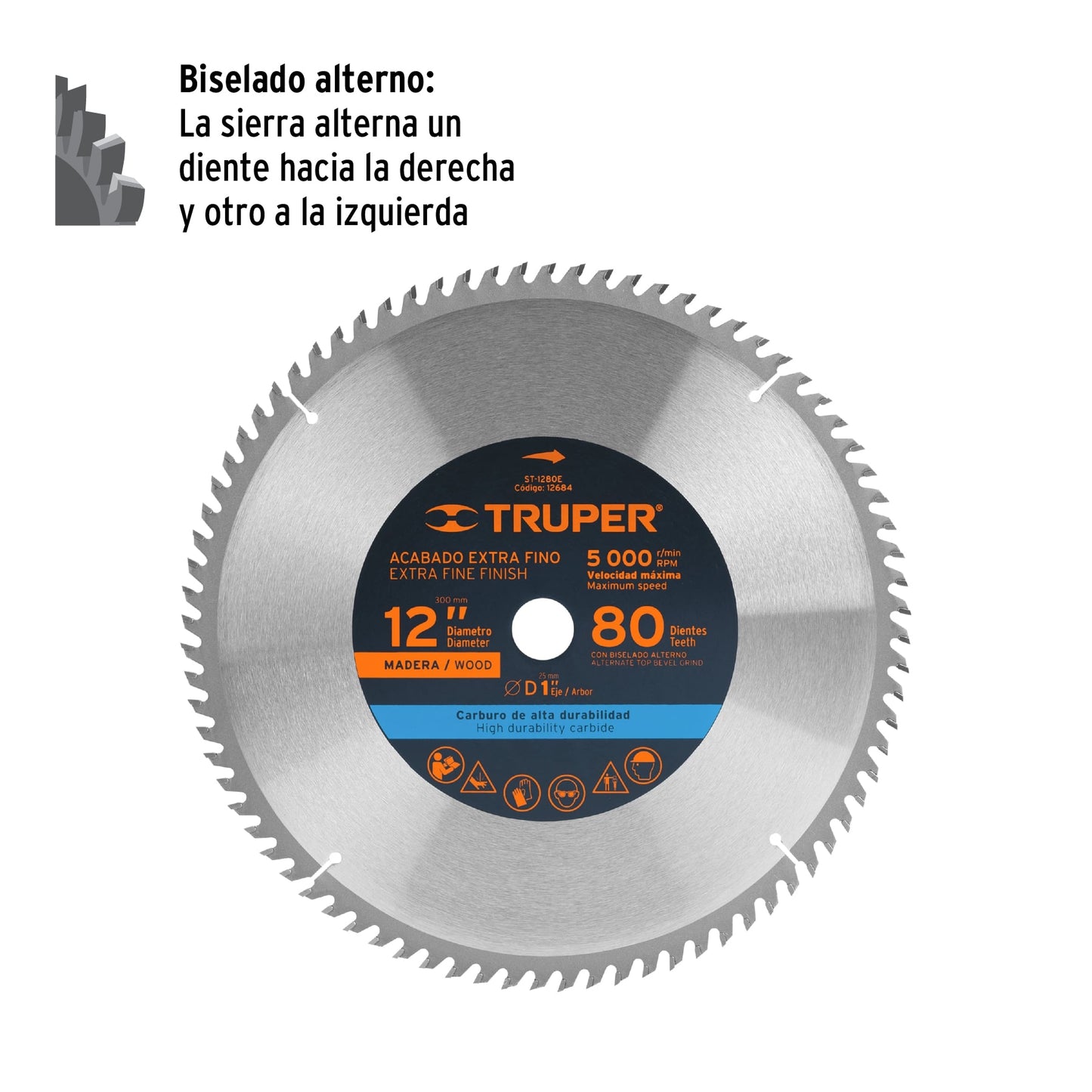 ST-1280E Disco sierra p/madera 12', 80 dientes, centro 1"