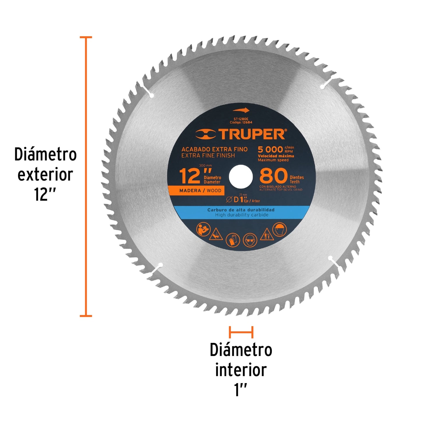 ST-1280E Disco sierra p/madera 12', 80 dientes, centro 1"