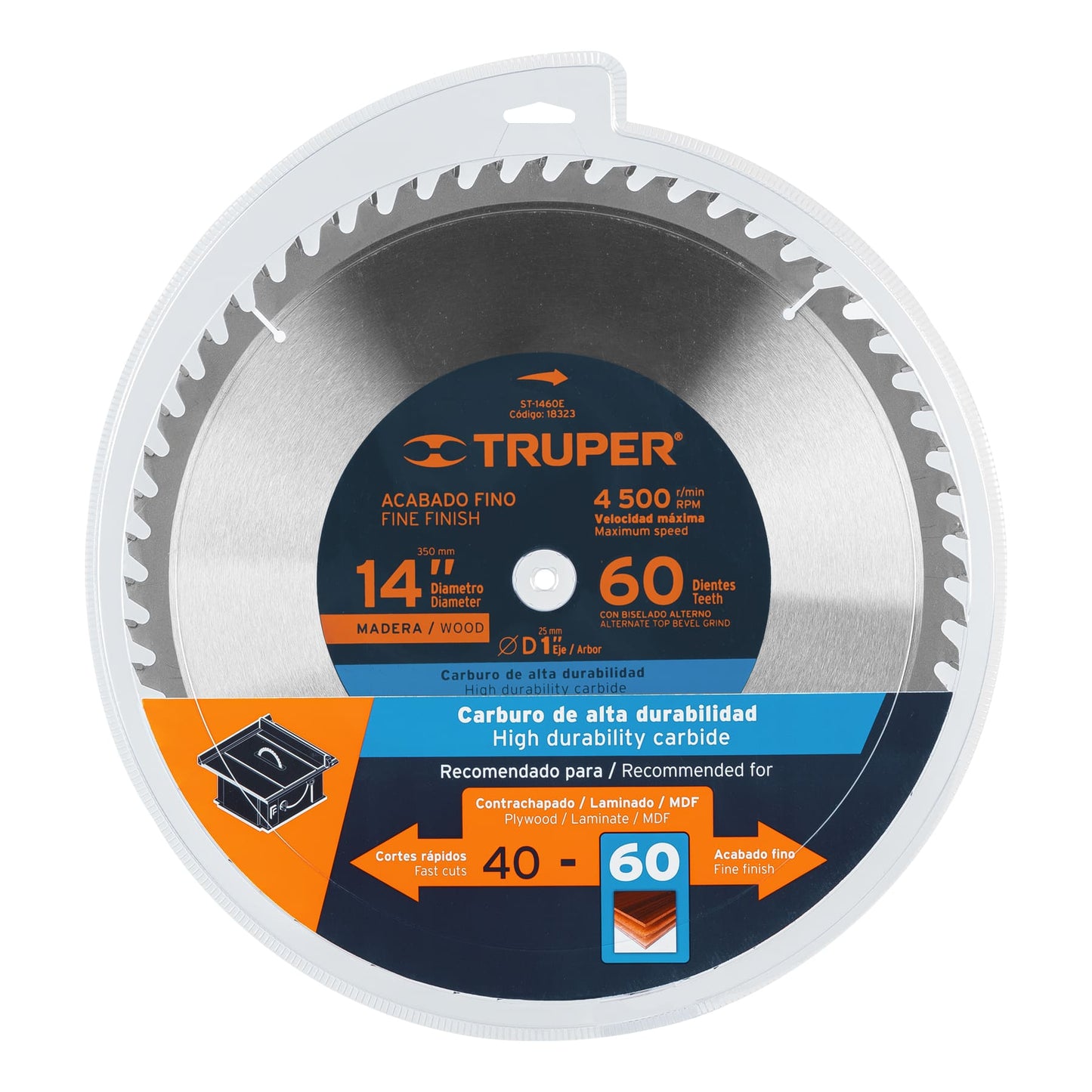 ST-1460E Disco sierra tungsteno 14", 60 dientes, centro 1"