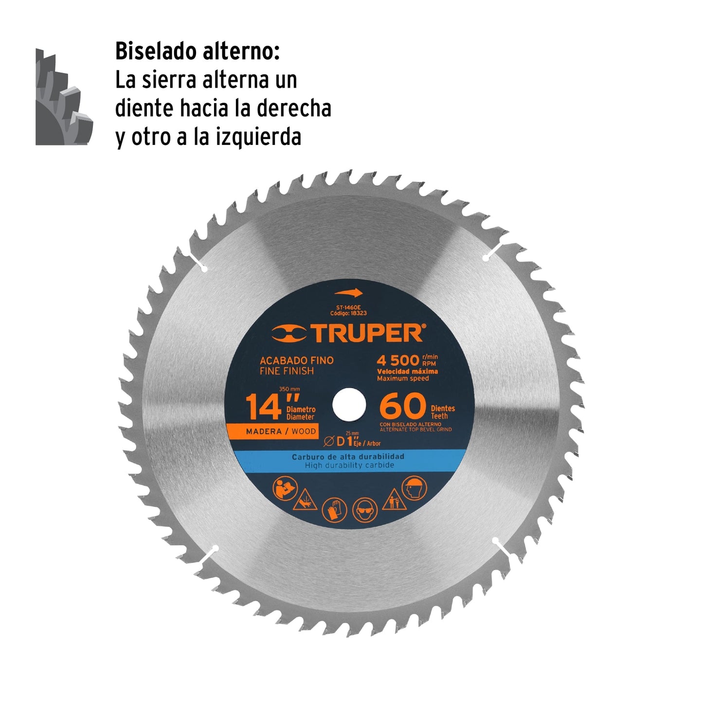 ST-1460E Disco sierra tungsteno 14", 60 dientes, centro 1"