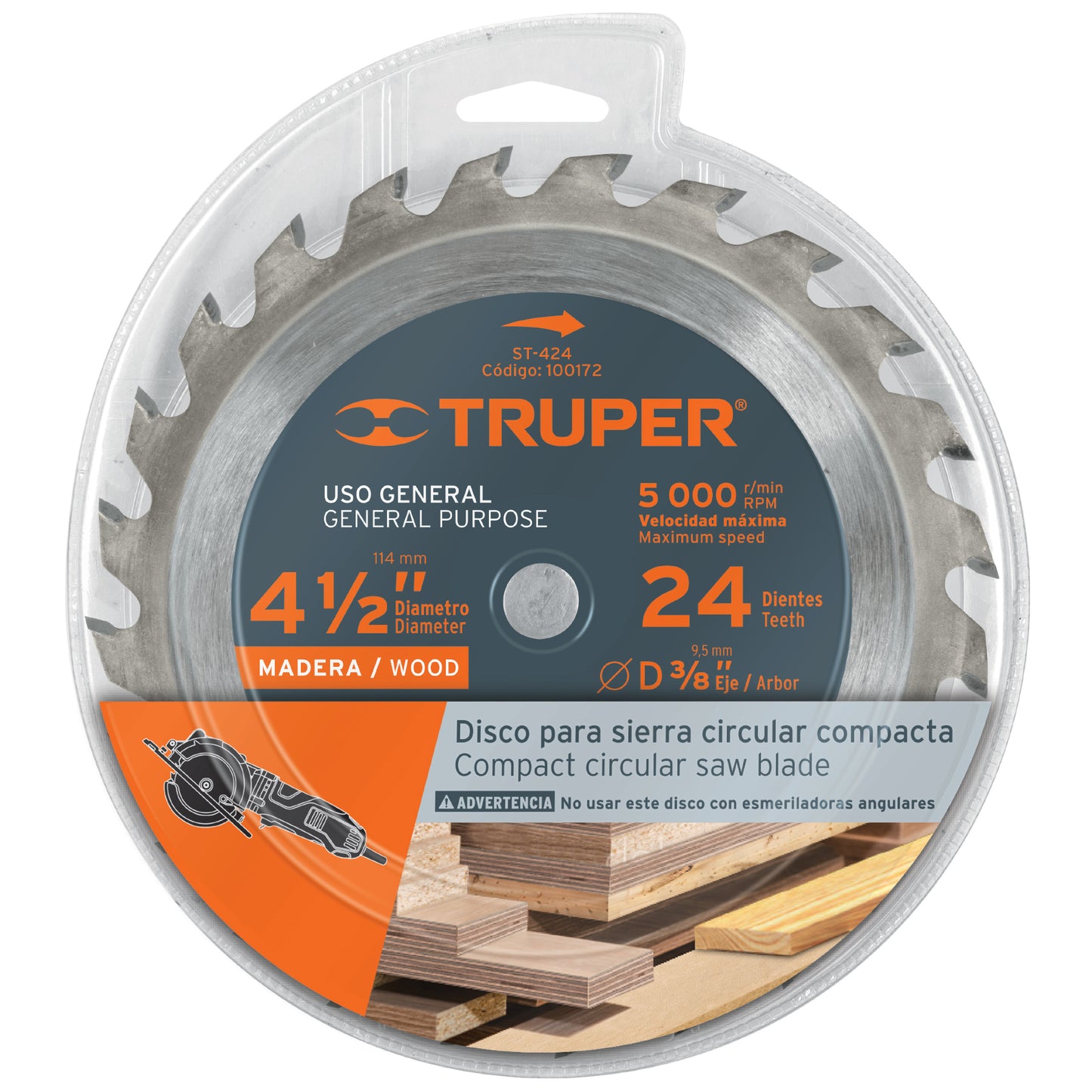 ST-424 Disco sierra p/madera 4-1/2', 24 dientes, centro 3/8"